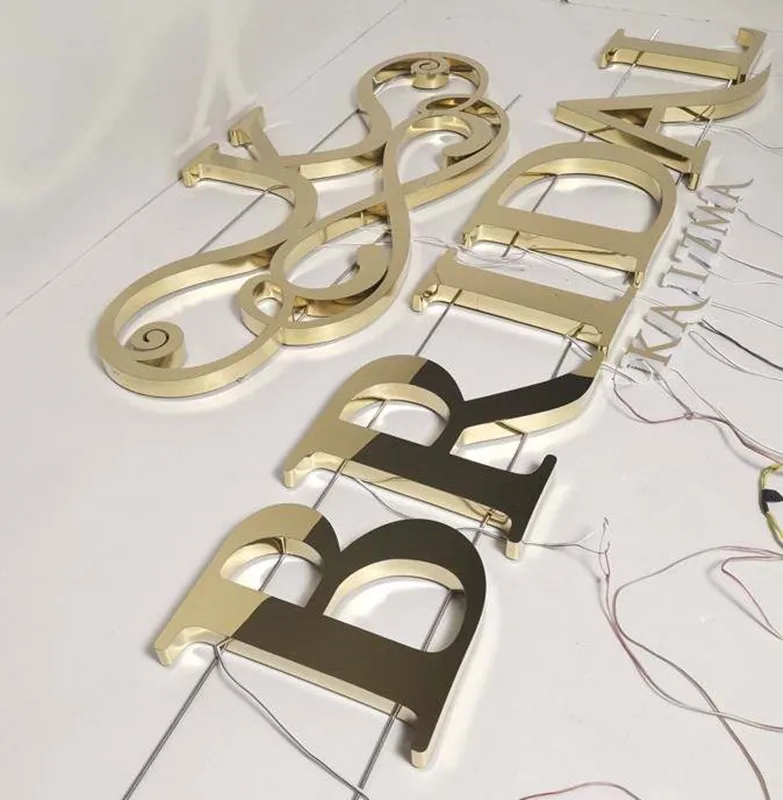 Gols 3d logo Led Letters Custom Led Signs  Stainless Steel Channel Letter Brushed Sliver Outdoor Light up Letters