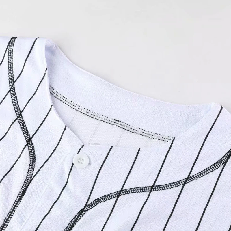 Custom Wholesale White Black Striped Baseball Shirt Printed Team Name Full  Buttons Baseball Jersey Hip Hop Street Wear Style T Shirt for Men - China Baseball  Shirt and Softball Shirt price