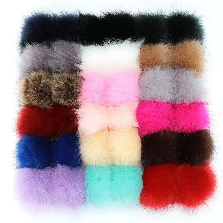 8cm Cheaper faux fur fox rabbit fur pom poms with snap buttons for hats