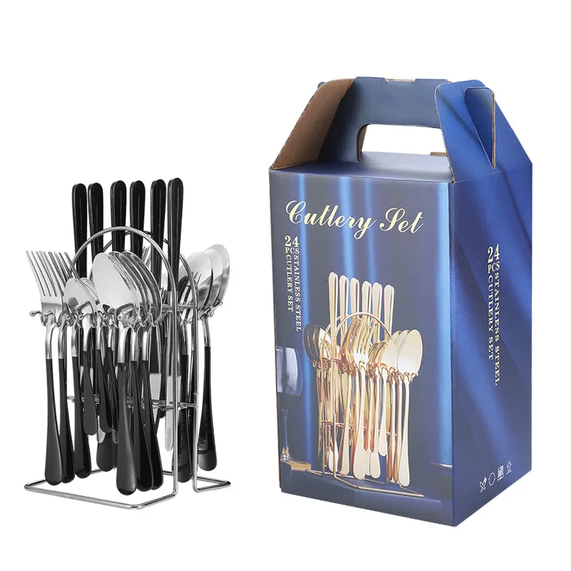 Lazada 24-teiliges Besteckset mit Halter, modernes Hotel- und Restaurantbesteck, beschichtetes Besteck aus Edelstahl zum Aufhängen| Alibaba.com