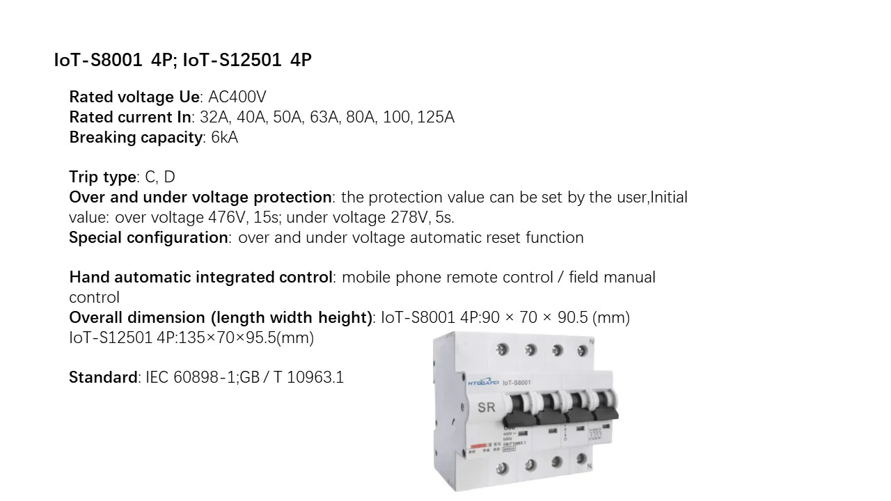 remote control circuit breakers with4G wifi RS485 communication smart MCB 2 pole 4pole 32A 40A50A63A80A 230v 50Hz smart home