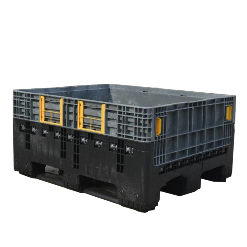 Foldable solid plastic container pallet box for auto parts storage and transport
