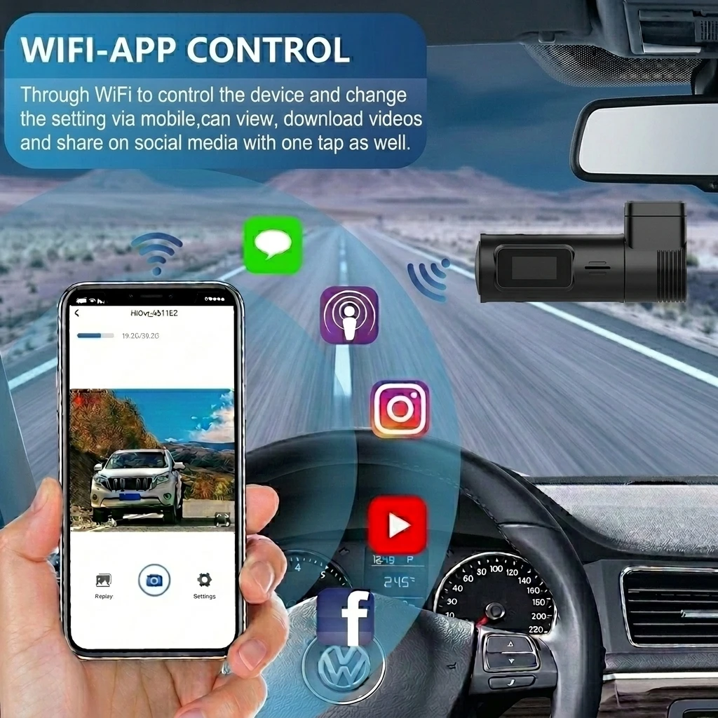 VIEVGUARB Car DVR 1080P Dash Camera with Wi-Fi One-click Wide-Angle Lens IPS Screen Video Recorder