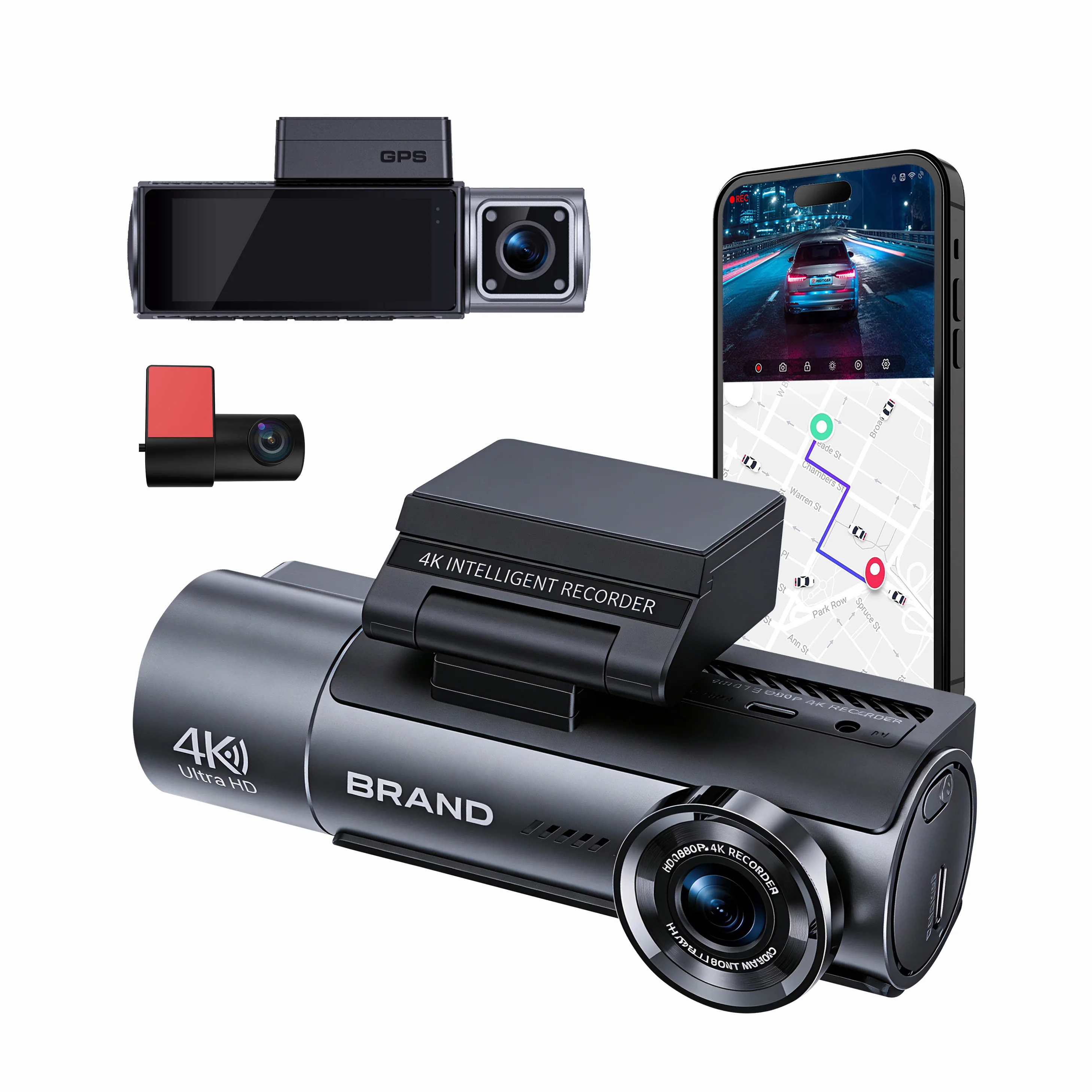 4K+1K+2K Three Lens Dash Cam Front Inside Rear Dashcam Night Vision Car Black Box with 3.16