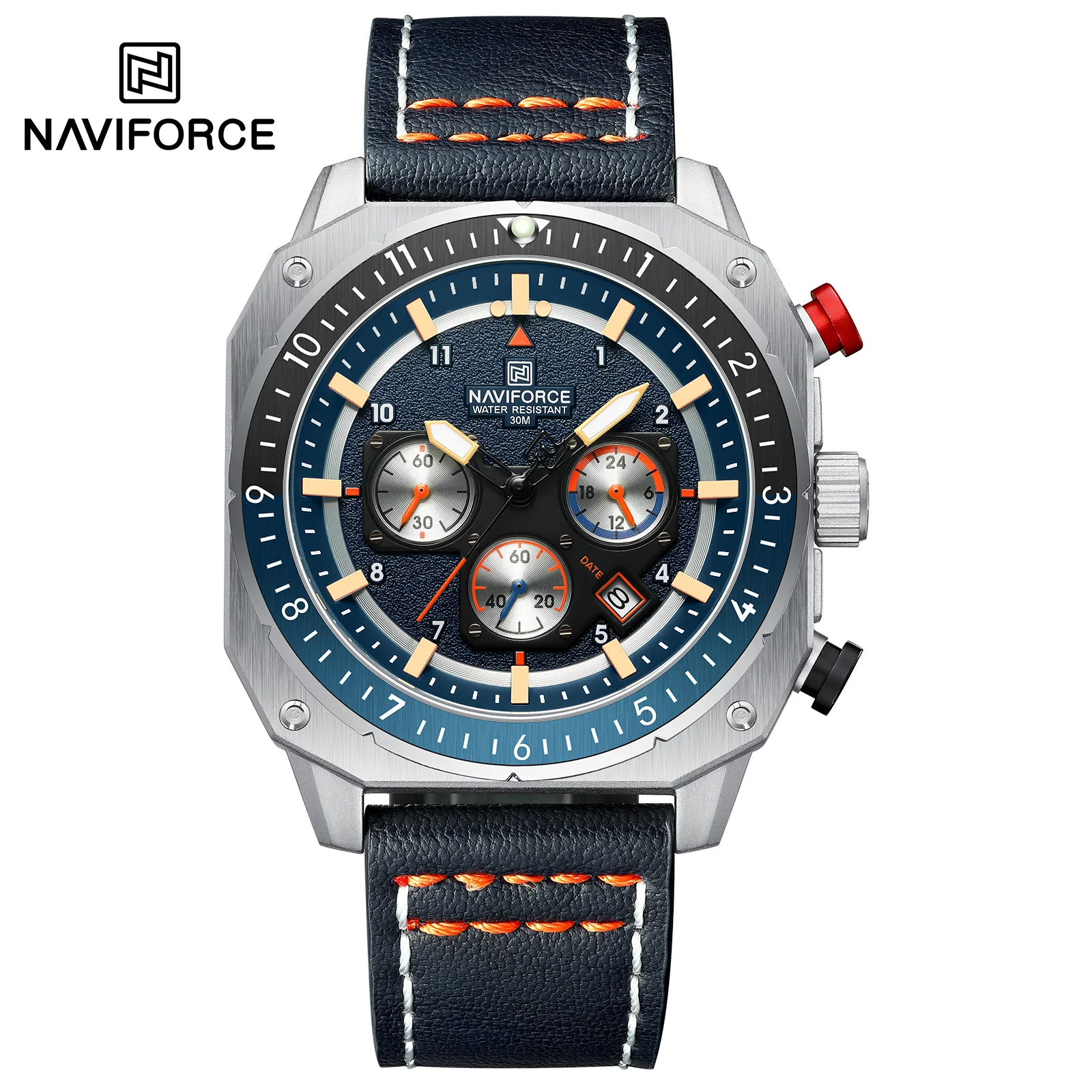 NAVIFORCE Brand High Quality Men Watch Leather Strap Waterproof Male Quartz Wrist watch Sport Clock Relogio Masculino 8057