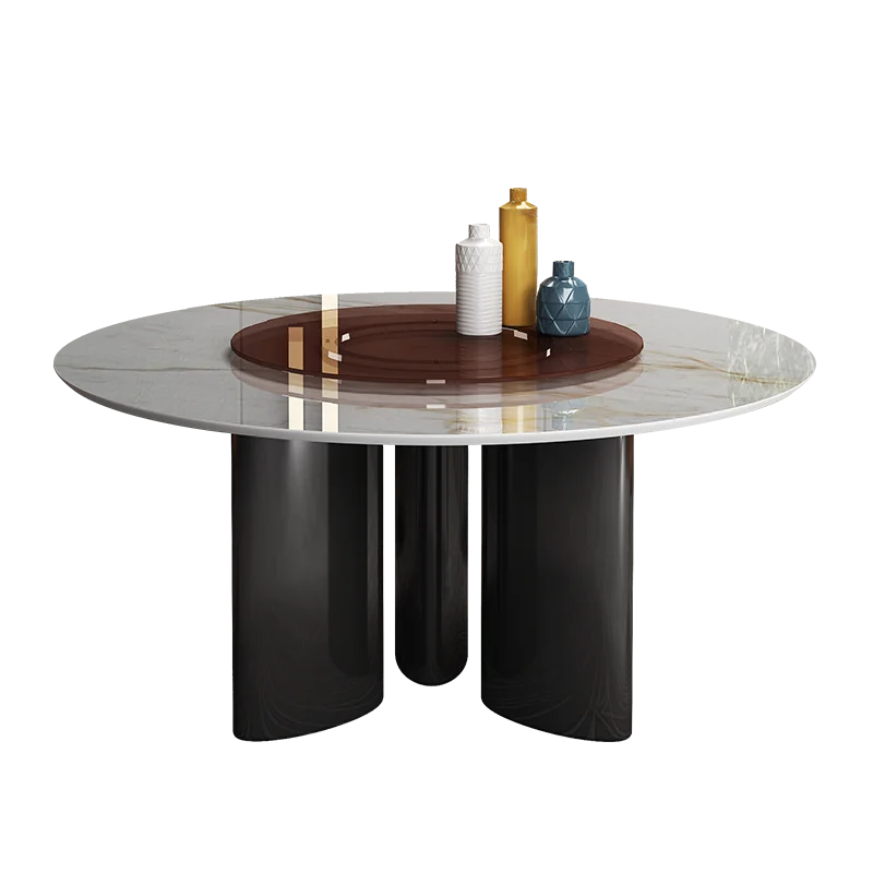 Great Foshan Factory Modern Rock Board Round Table Household 10 People 8 People Hotel Villa Rotating Large Round Dining Table