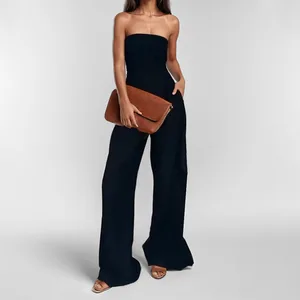 High Waisted Strapless Wide Leg Jumpsuit Plus Size Rompers Pocket Women's Jumpsuits Playsuits