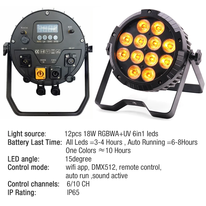 12x18w Ip65 Rgbwa+uv Wireless Remote Control Battery Powered Led