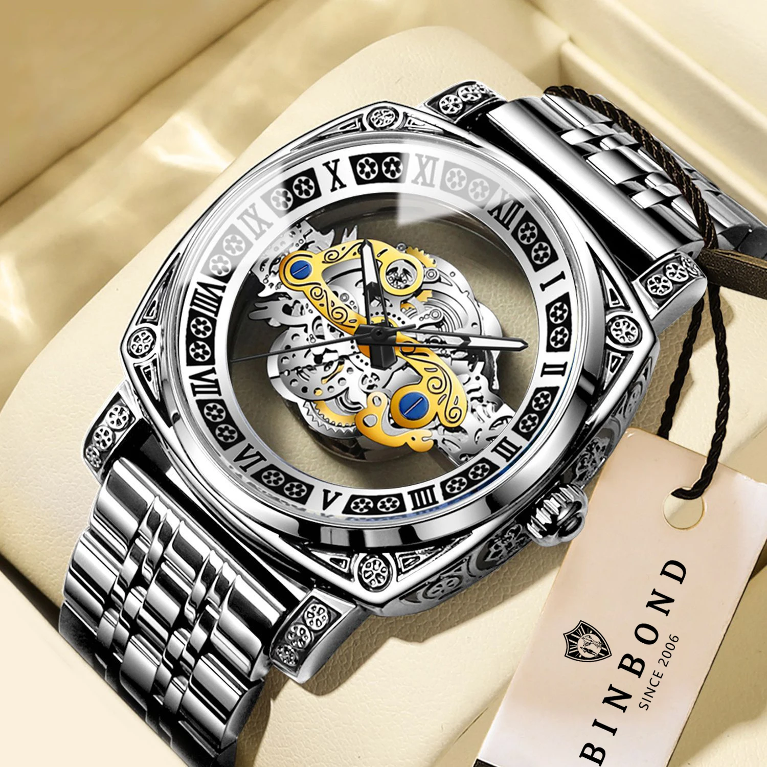 BINBOND Retro Carved Quartz Luxury Luminous Watch