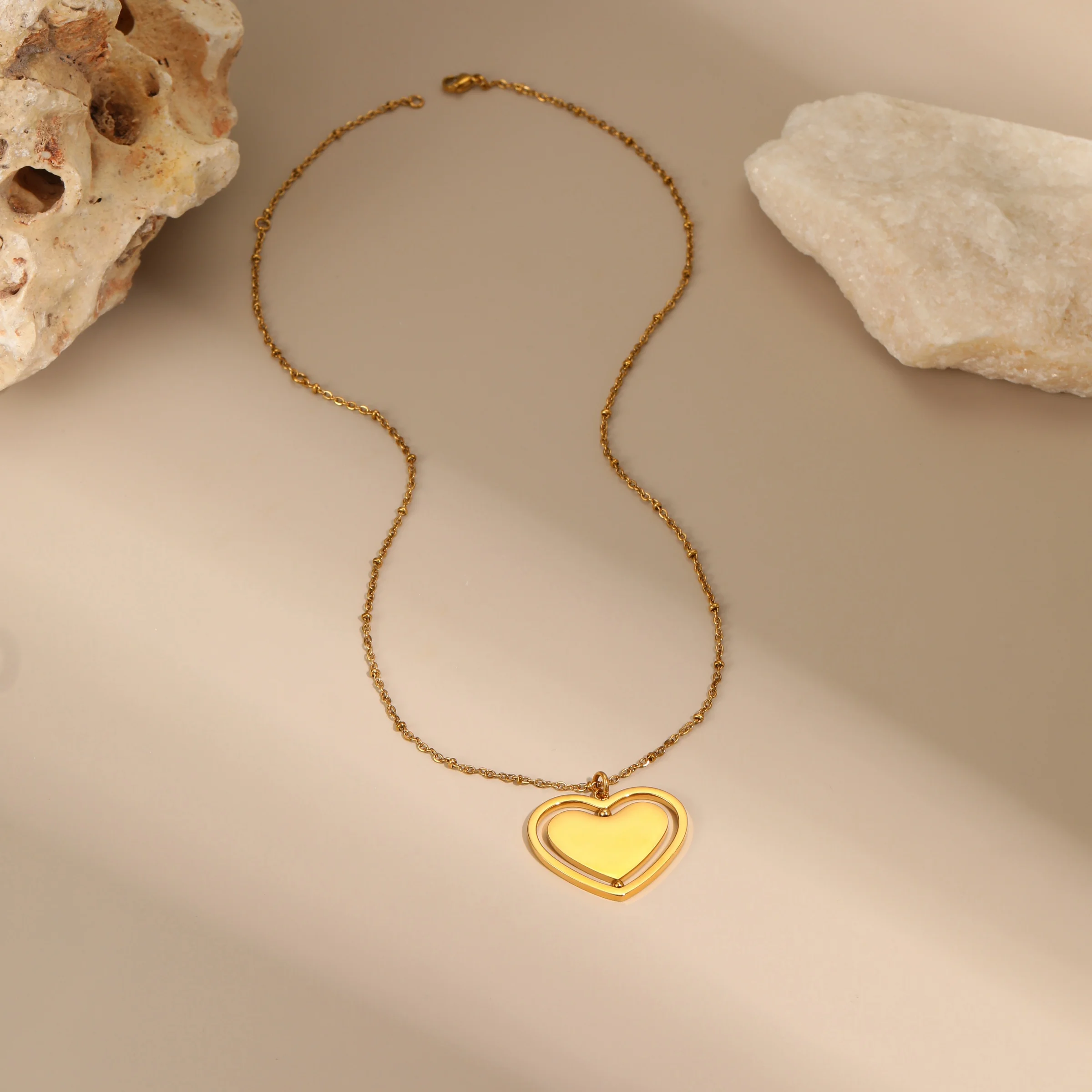 18K Gold Waterproof Heart Pendant Necklace for Women