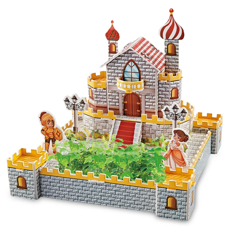 Educational Toys Assembly Cardboard Coloring 3d Puzzle Castle for Kids