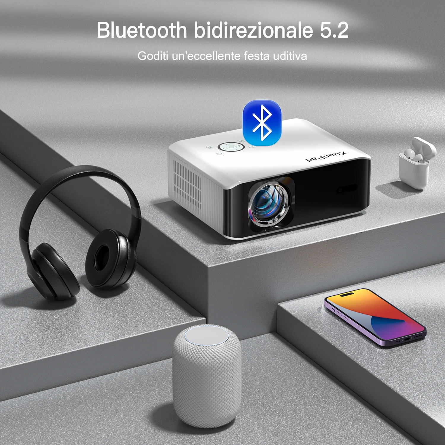 XuanPad 4K Mini WiFi Bluetooth Projector for Education & Home