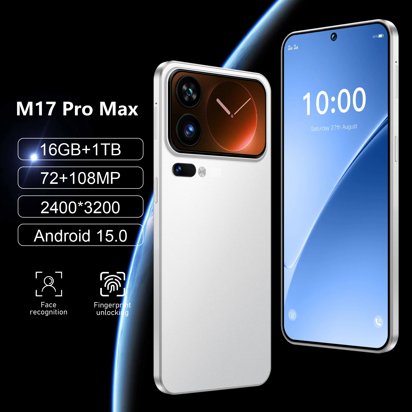 Latest Style M17 Pro Max Android 15 Dual SIM Card Smartphone 7.3