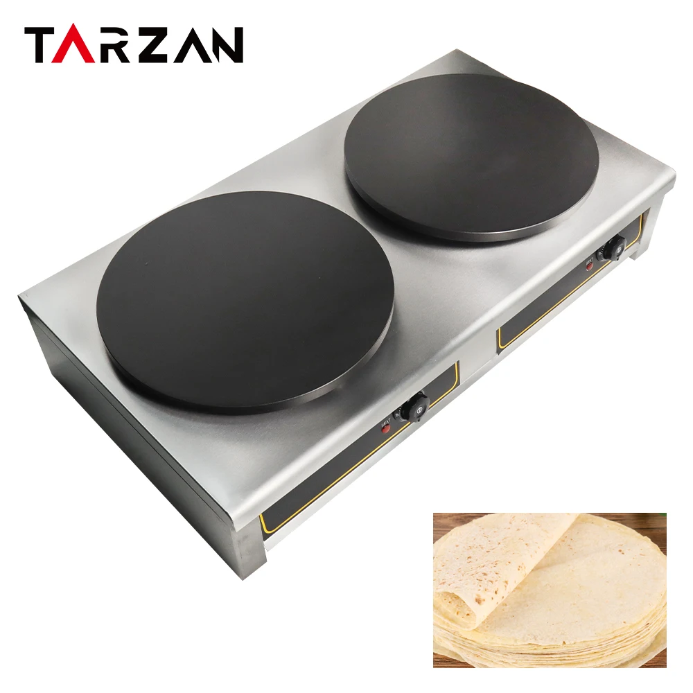 Gas crepe maker professional non stick double-head crepe making machine with wooden spreader details