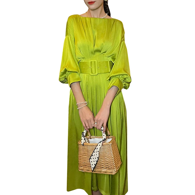 TWOTWINSTYLE Elegant Dress for Women - Sashes Lace up Midi
