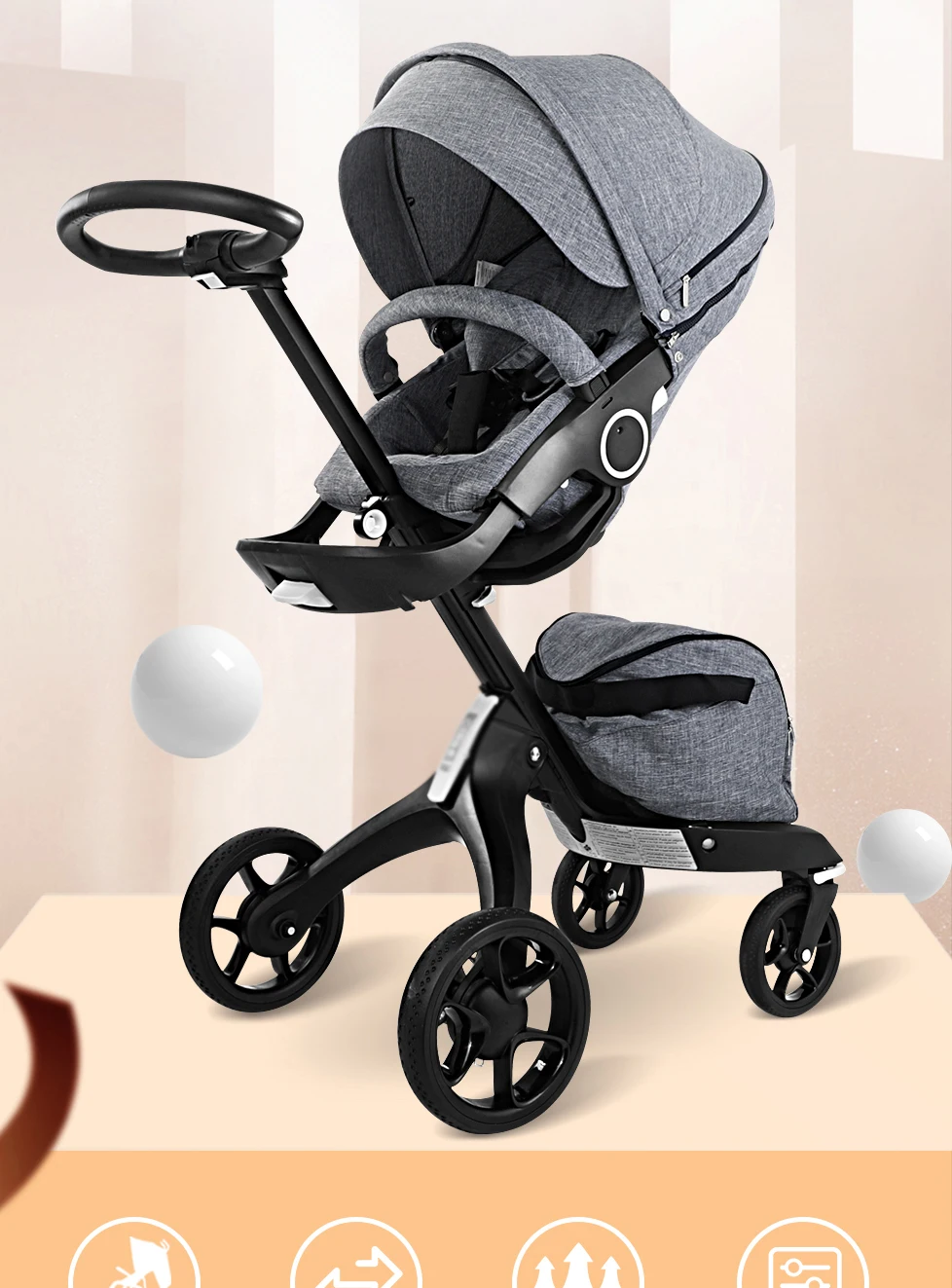 3 in 1 Foldable High Landscape Bidirectional Push Luxury Big EVA wheels Baby Stroller