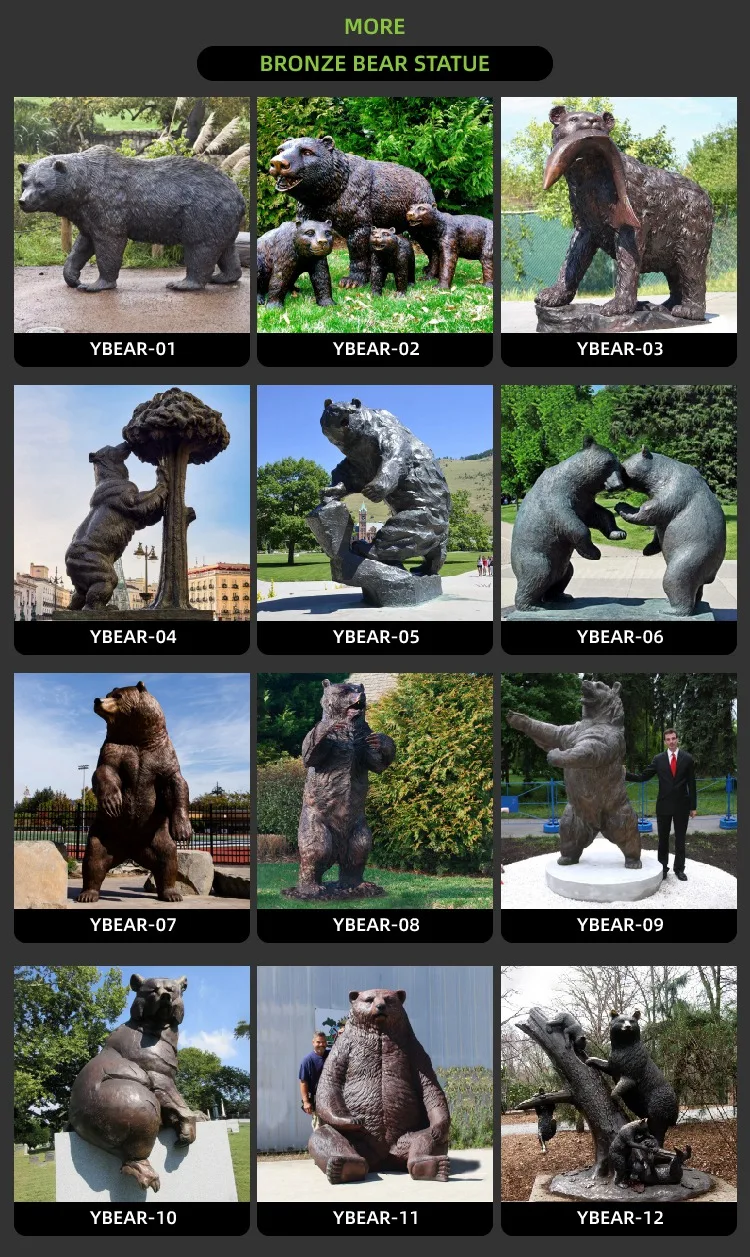 Famous Giant Animal Sculpture Bronze Bear And Bull Statue For Decoration