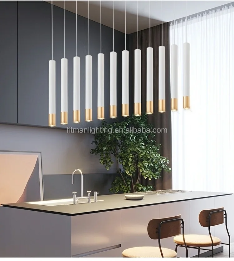 Modern Aluminum Long Tube Light Pendant Hanging Lamp Cylinder Chandelier Kitchen Bar Led Pendant Light