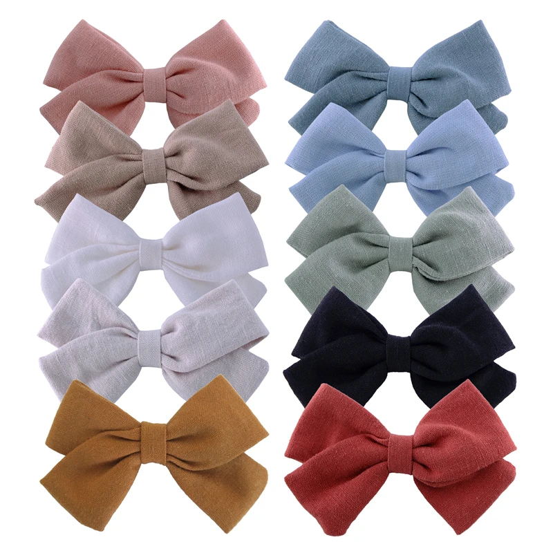 10 PCS Baby Girls Cotton Linen Hair Bows - Sweet & Fashionable display picture 3