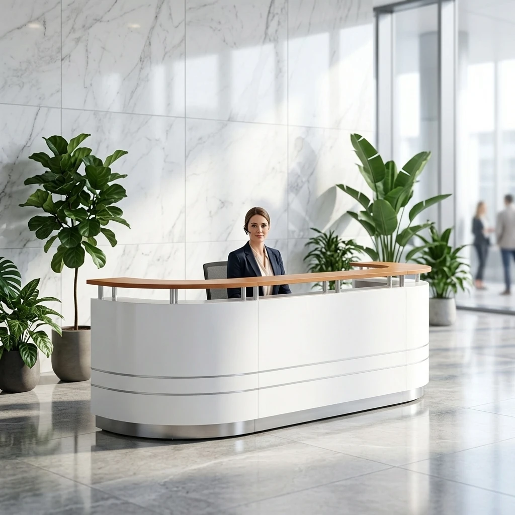 Modern Office Beauty Salon Hotel Reception Counter Wood Hospital Front Desks Luxury Furniture Factory Customization Wholesale image 3