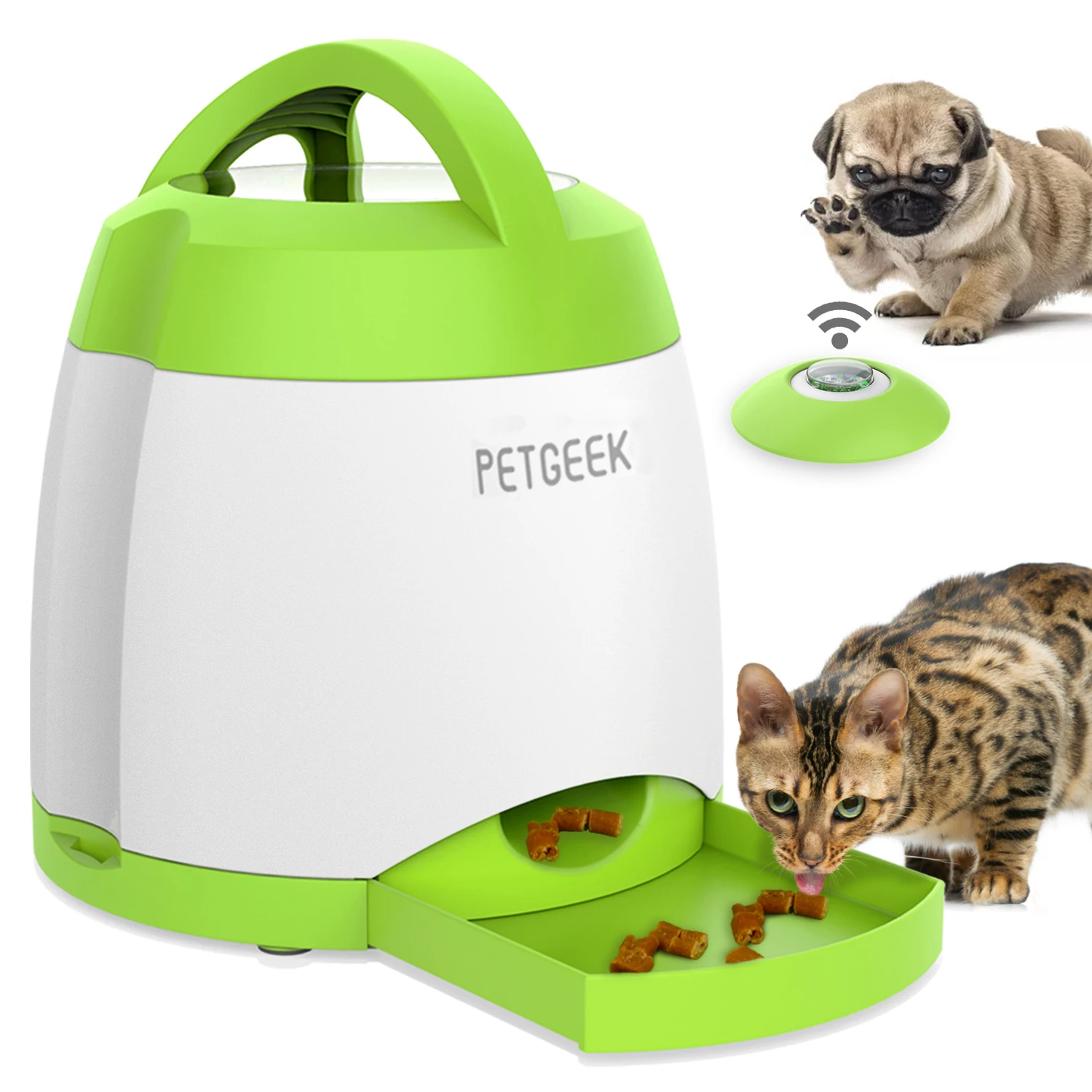  PETGEEK Automatic Dog Treat Dispenser, Dog Puzzle Memory  Training Activity Toy- IQ Training Automatic Dog Cat Feeder Toy, Remote Dog Button  Treat Dispenser for Dogs : Pet Supplies