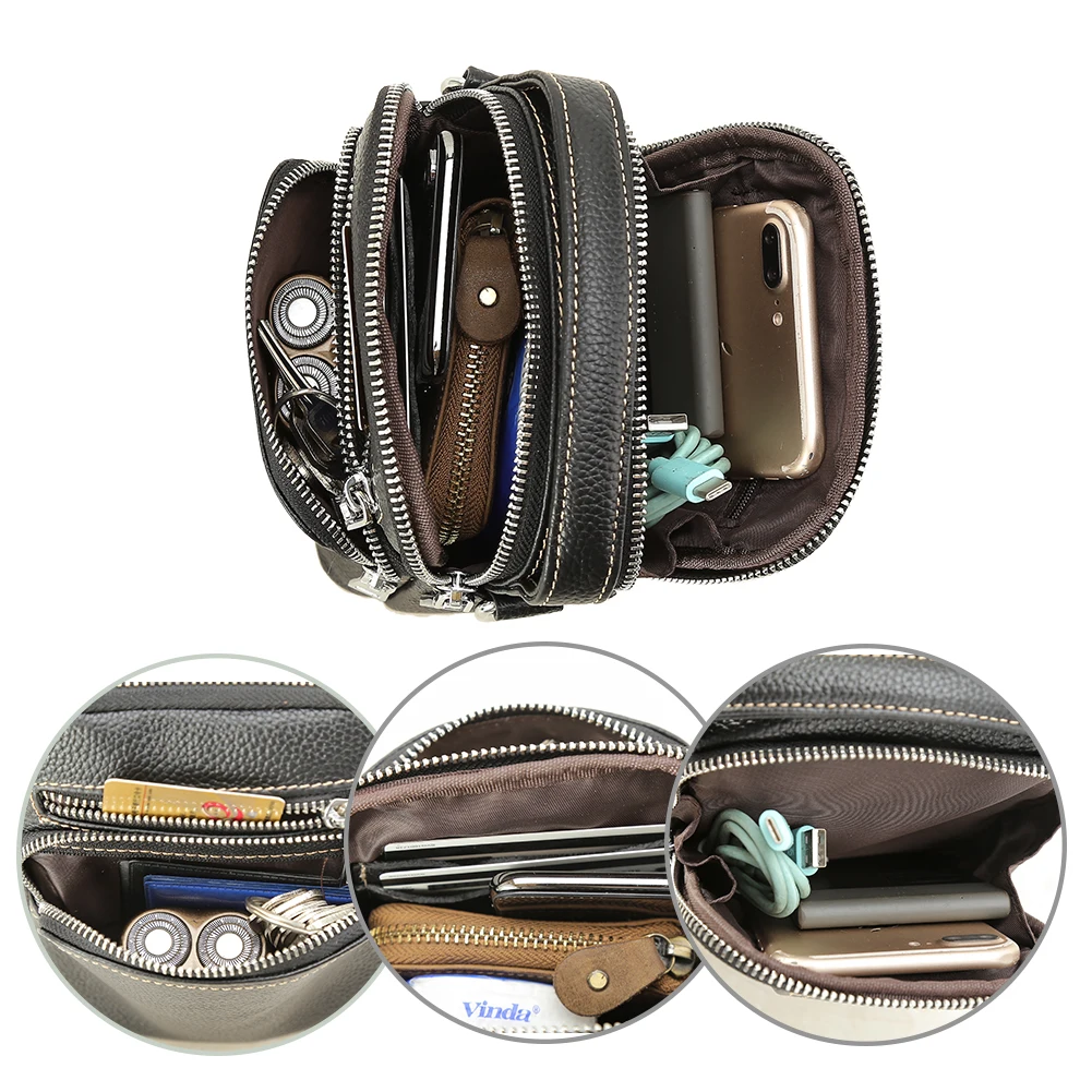 Custom ODM OEM Black Genuine Leather Men Crossbody Belt Bags Small Shoulder Cross Body Bag for Men Sling Bag