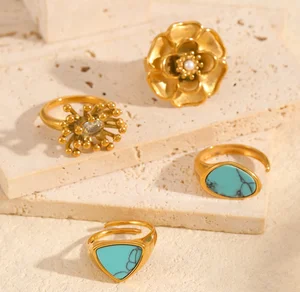 Ocean Style Waterproof Stainless Steel Jewelry 18K Gold Plating Stainless Steel Fashion Finger Jewelry for Women