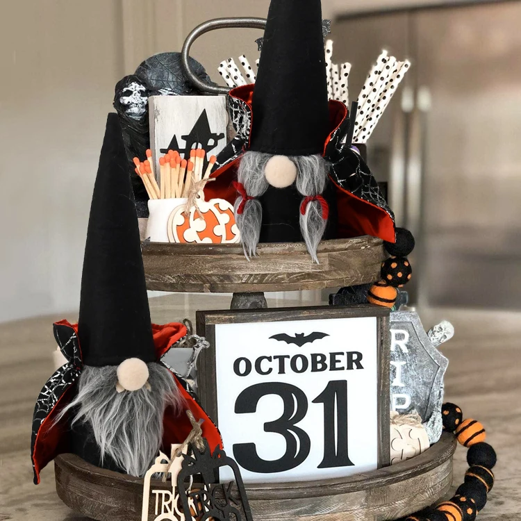 2021 New Arrivals Handmade Halloween Gnomes with Black High Pointy Hats and Capes