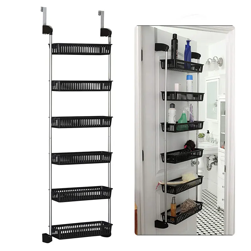 59.72 in. W Black 6-Tier Metal Pantry Organizer, Adjustable Metal Storage Shelves with Wheels