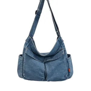 Denim Shoulder Bag  Messenger Bag Tote Bag New Unisex Fashionable Vintage Crossbody Bag Large Capacity Denim Shoulder Bag