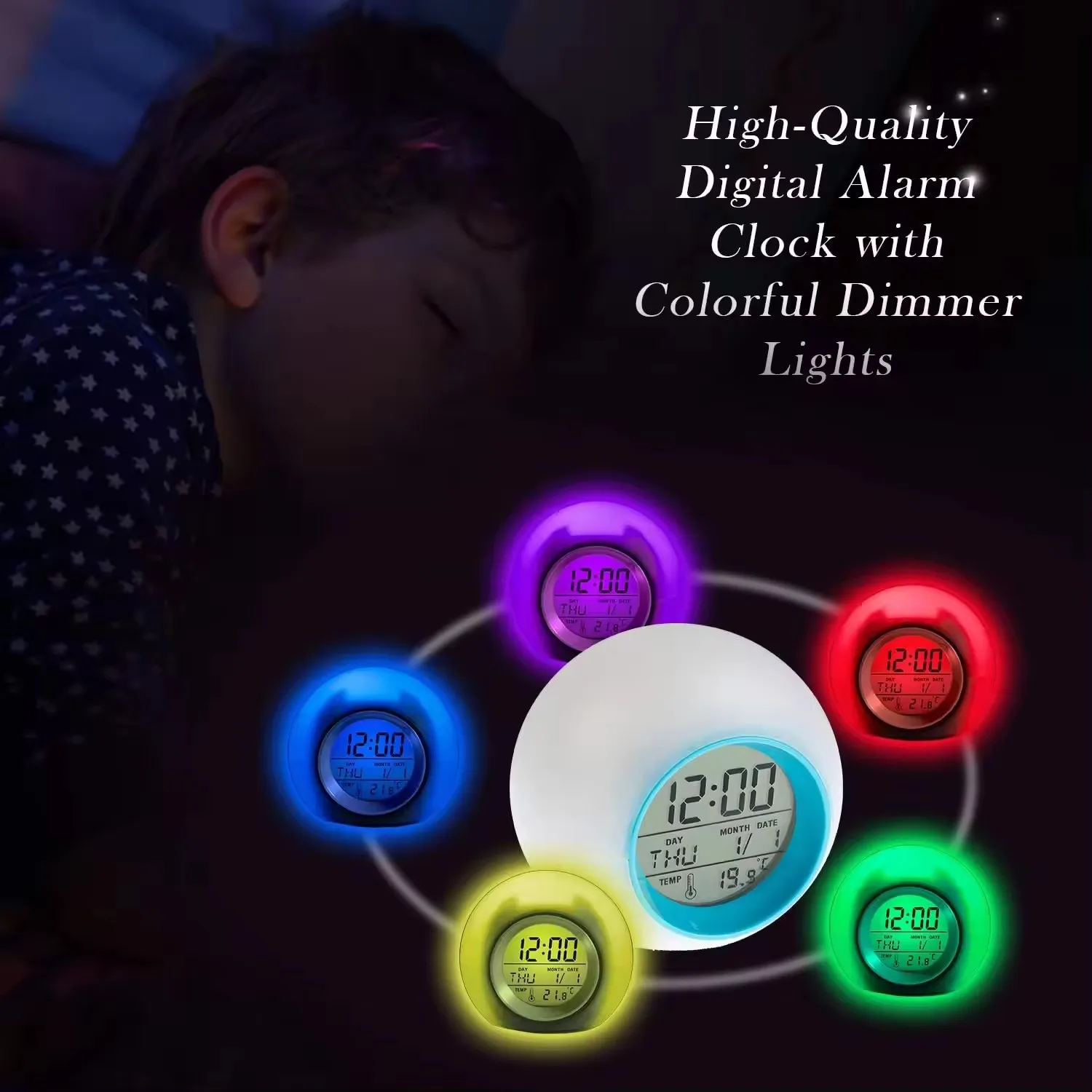 New Design Football Shape Nice-looking 7 Color Changing Backlight Table Touch Sense Nature Sound Digital Alarm Desk LCD Clock