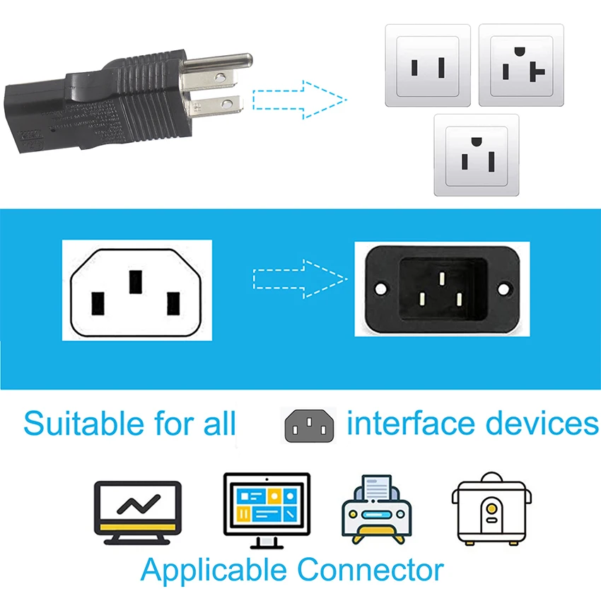 Portable US Power Adapter Kettle C13 to US American 3 Pin AC Plug American Approval AC US Power Converter