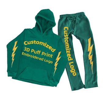 Dongguan City Embroidered Streetwear OEM Customized High Quality 100% Cotton 3D Puff Printing Hoodie Sweatsuit Set