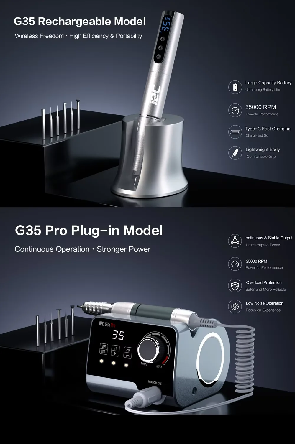 I2C G35/G35Pro Anti-Shake Wireless Grinding Pen Type-C Fast Charging Lightweight Portable for Phone Repair Polishing