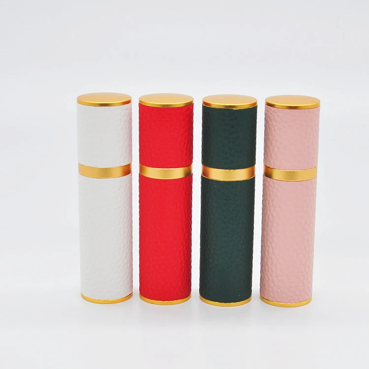 Factory Cheap Mini Travel Colored Leather Perfume Pump Spray Bottle with Atomizer Tester Sample 5 10 15 ml Vial and Paper Box