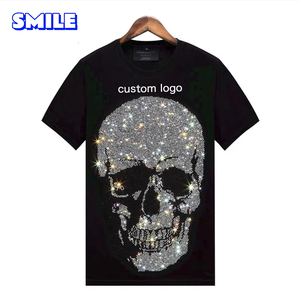 Tシャツ・カットソー RHINESTONE LOGO T-SHIRT Custom Logo T-Shirts with Rhinestones - 100% Cotton