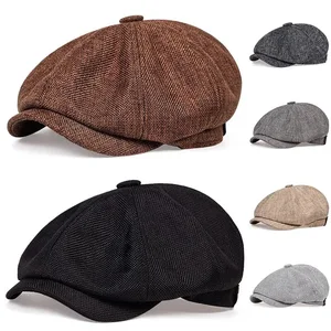 Men's Summer Lightweight Linen Breathable Flat Cap Vintage Beret for Spring and Summer