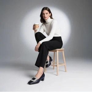 Women's Plus Size Square Head Flat Shoes Rhinestone Leather Slip-On Slingback Strap Anti-Slippery Light Weight for Work Wedding