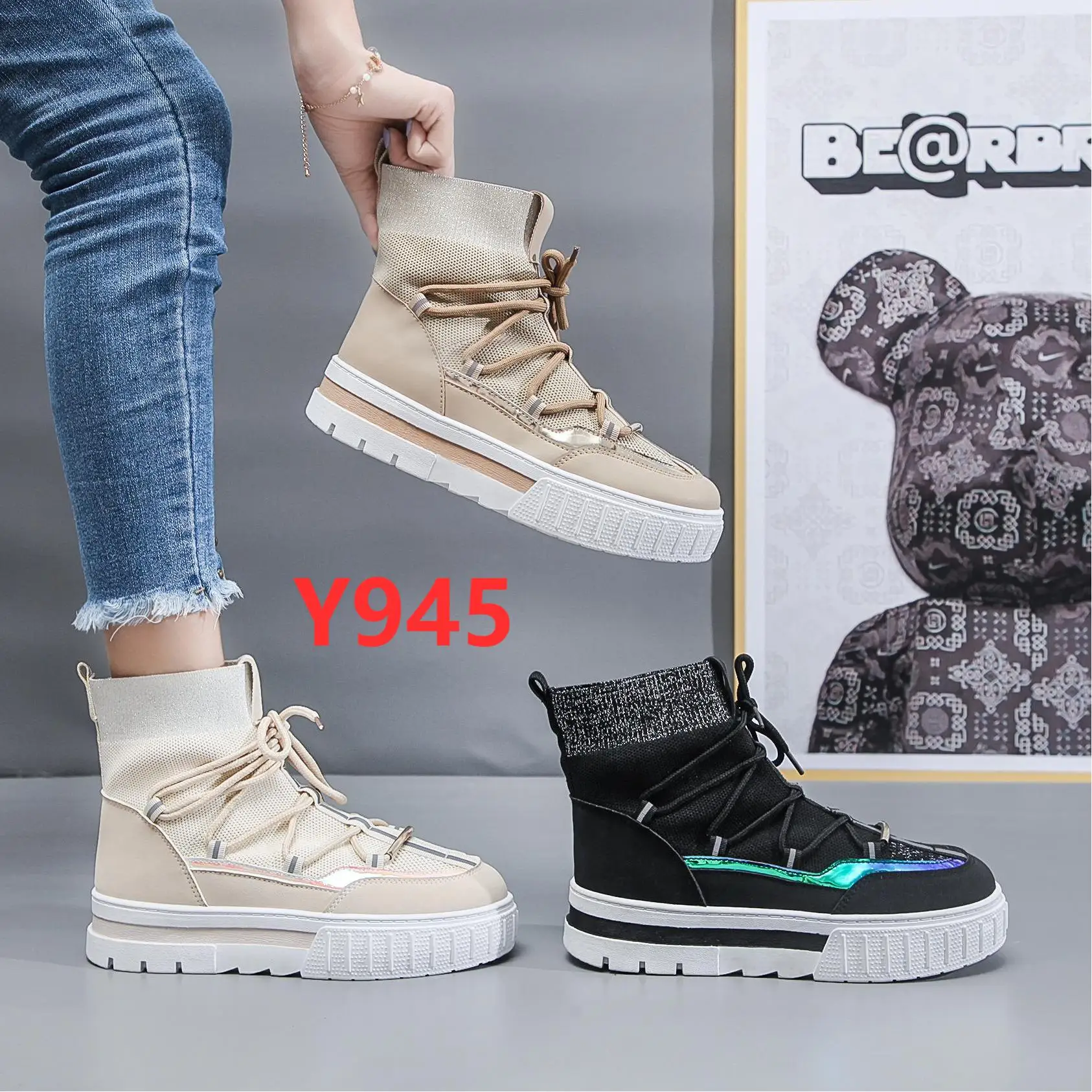 injection soles cheap price customized high cut women tennis shoes women Lace up boots net sneakers