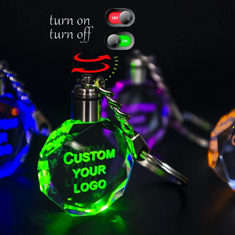 Factory Wholesale K9 Blank Sublimation Led Crystal Keychain Custom Big Size Car logo Glass 3D Laser Crystal Keychain