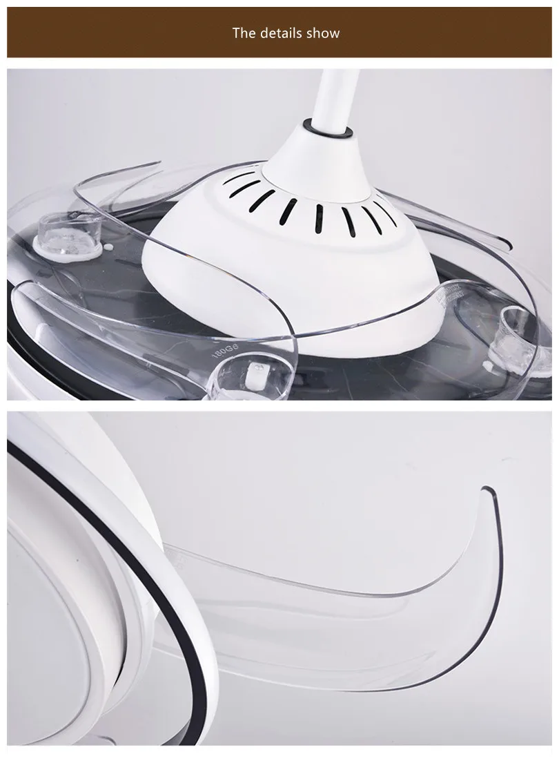 Luxury black chandelier ABS blade fans modern ceiling folding fan with led light  fixtures remote control