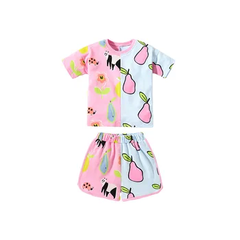 Girls's knitting suit 2pcs/set summer European and American children's wear cute knitted printing cotton girls' set