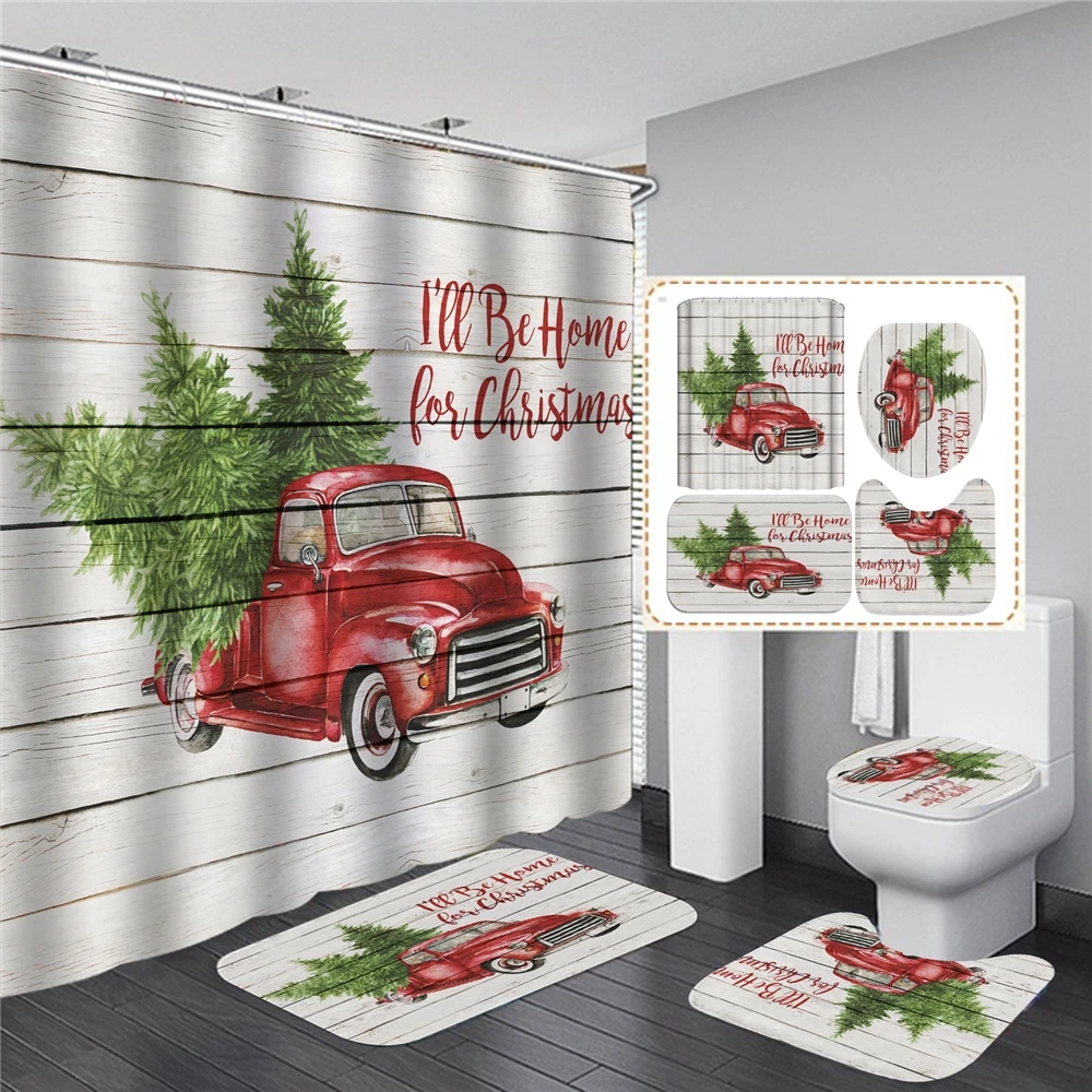 Hot Sale Wholesale Christmas New Hd Digital Printing Waterproof Polyester Shower Curtain Set High Quality