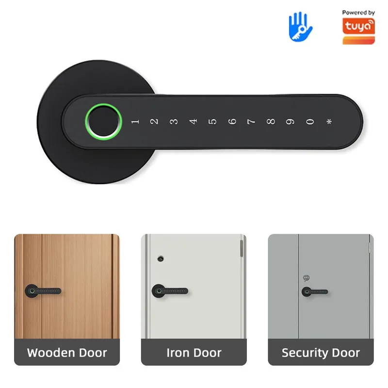Bluelock TTlock Smart Lock Door Handle Fingerprint Key App Control for Tuya App Black 2 Year Warranty for Steel Door