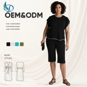 Ladies' Casual Quick Drying Plus Size Set Elastic Waist Plus Size Style 100% Pure Cotton Fabric