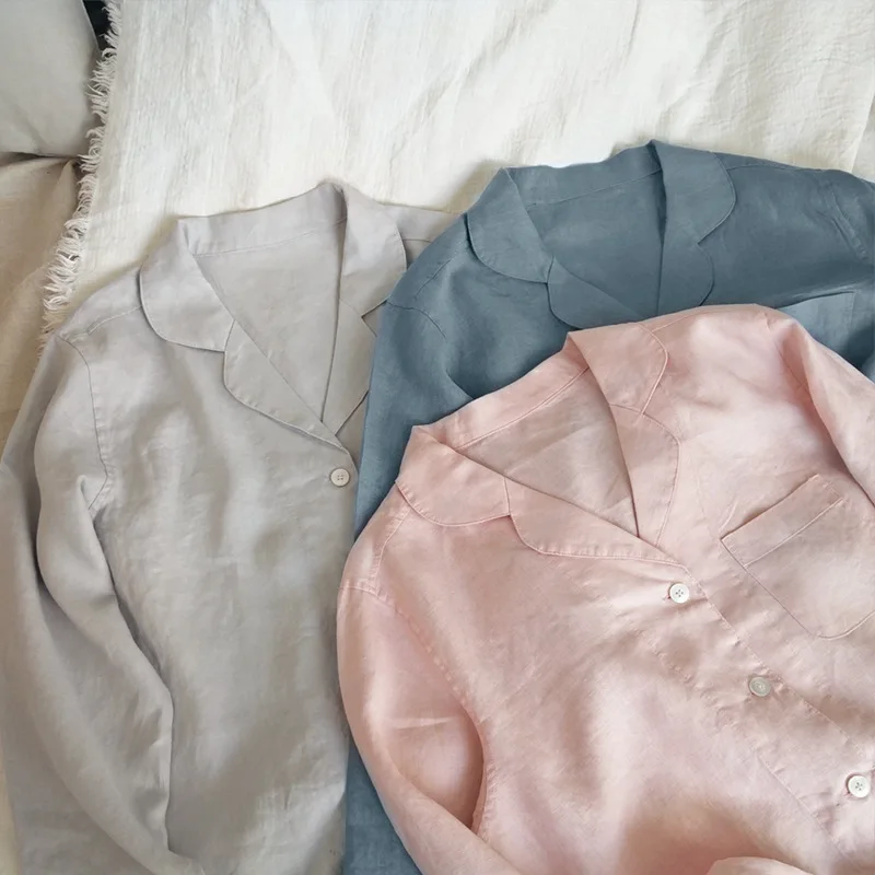 Unisex Linen Pajama Set Women Men Sleepwear Couple Nightgown Eco Sustainable Flax Linen Clothing Support