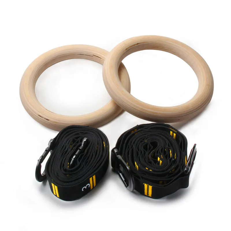 Adjustable Durable Numbered Strap Double Circle Wood Gym Gymnastics Rings for product detail 2
