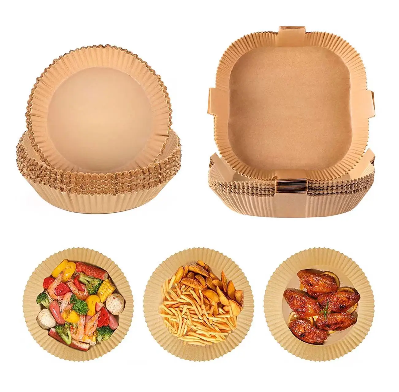 Квадратный круглый антипригарный 100 шт., 8 дюймов, одноразовый фильтр для выпечки пергамента, силиконовая фритюрница, одноразовая бумажная подкладка для фритюрницы