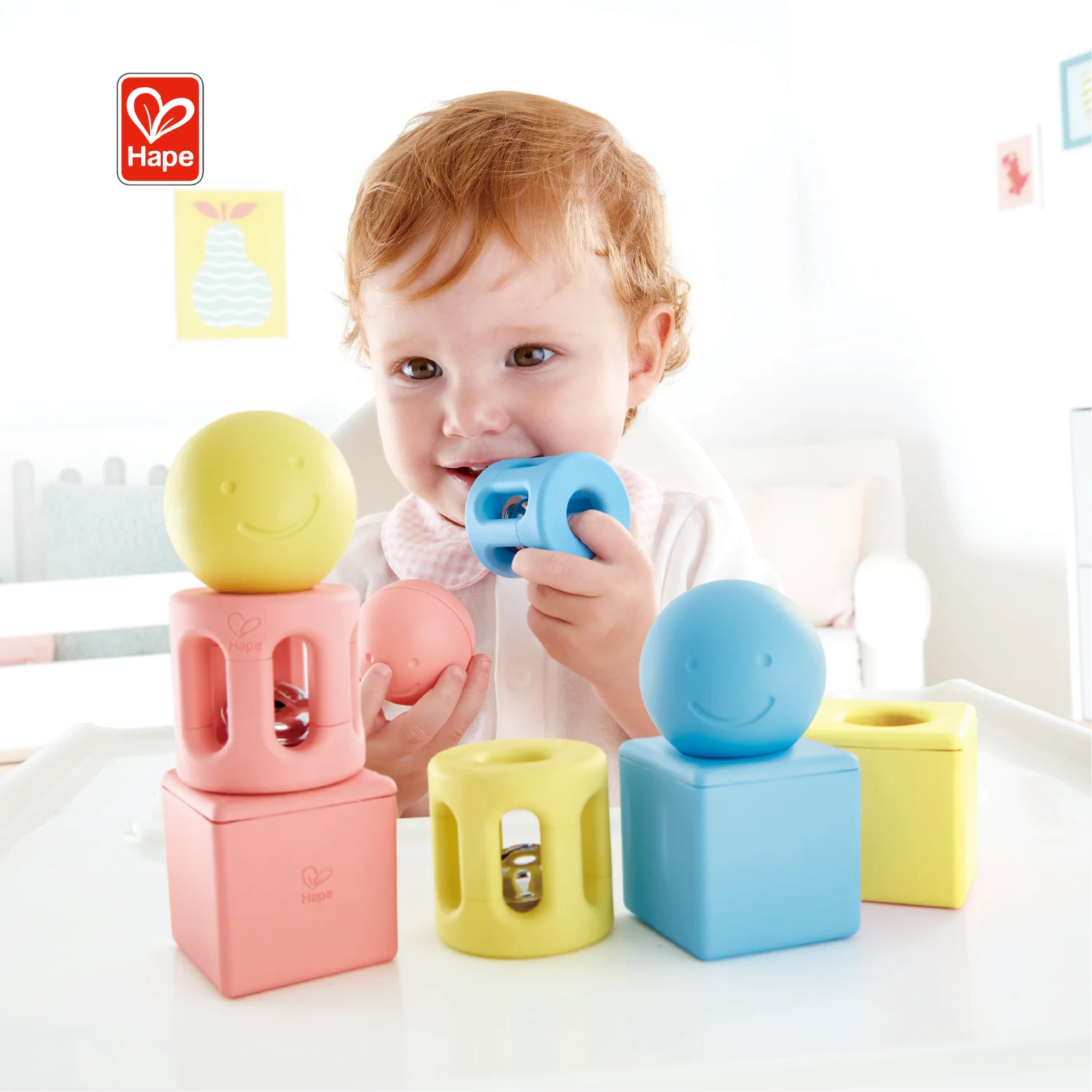 HAPE безопасный материал на рисовой основе Геометрическая погремушка коллекционная игрушка для 0 м +