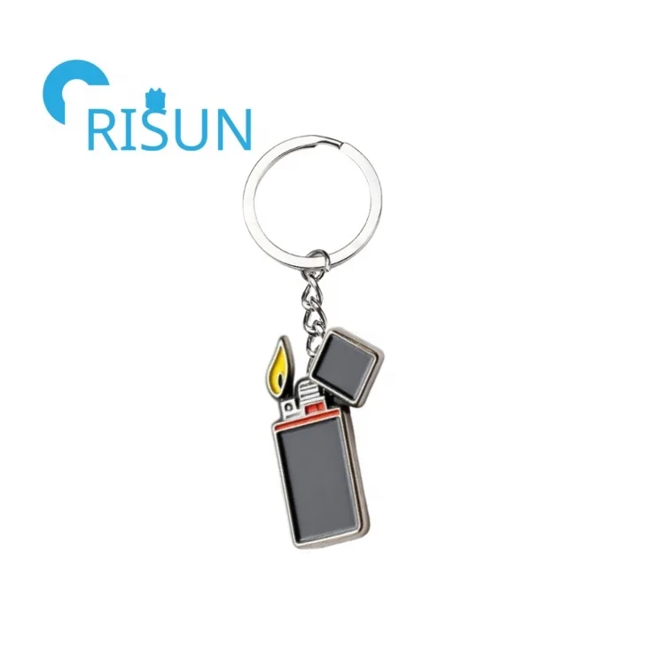 cigarette lighter keyring Metallic Customized Enamel Creative Lighter Brooch Funny Flame Keychain Key  Ring Metal Zippo Lighter Key Chain Keychains Gifts
